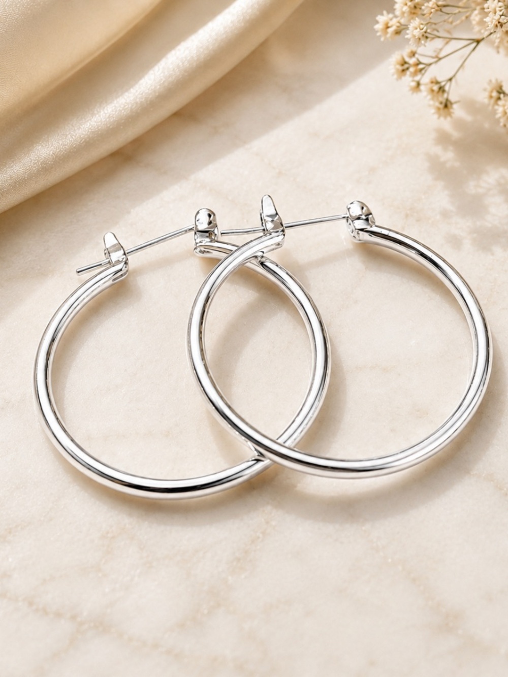 Thin Silver Hoop Earrings